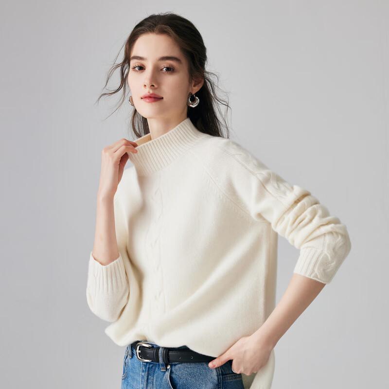 

Paluo 2025 Autumn/Winter Women s 100% Cashmere Semi-High Collar 3D Cable Knit Sweater L (165/105)