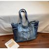 Niche Raw Edge Denim Tote Bag 2025, Women's Large Capacity Commute Shoulder Bag with Fashion Silk Scarf