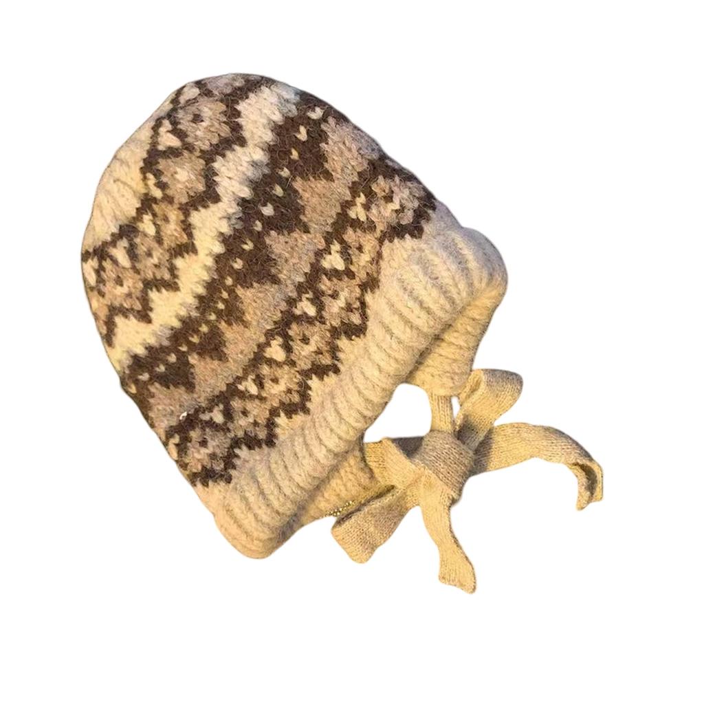 Ethnic Pattern Ear Flap Hat Knitted Beanies for Daily Wear Adult Unisex Acrylic Skull Hat for Outdoor Cycling Walking