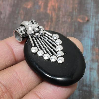 Black Onyx Gemstone Handmade Solid 925 Sterling Silver Jewelry Pendant