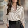 Women's Fashion Casual V-neck Solid Color Temperament Shirt Female Button Shirt Long Sleeve Ladies T-shirt Top