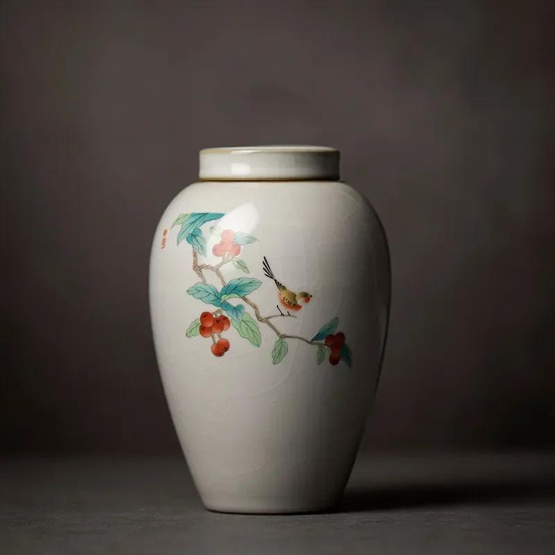 Retro Ru Kiln Ceramics Tea Caddy Cute Cat Pattern Portable Sealed Tea Leaf Containers Travel Tea Bag Storage Box Spice Organizer