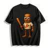 Goofy Wooden Guy Baseball Bat Pizza Print Casual Tee Pure Cotton T-shirt