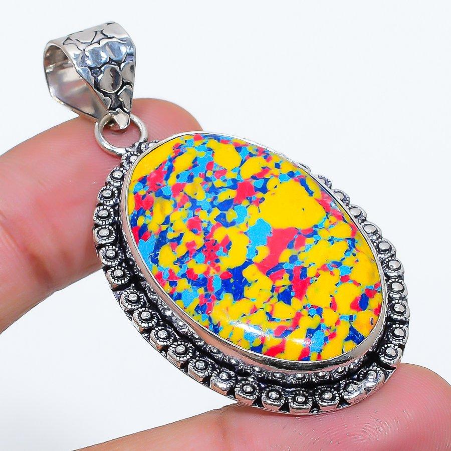 

Mosaic Jasper Gemstone Handmade 925 Sterling Silver Jewelry Pendant 2.21 SU-10687
