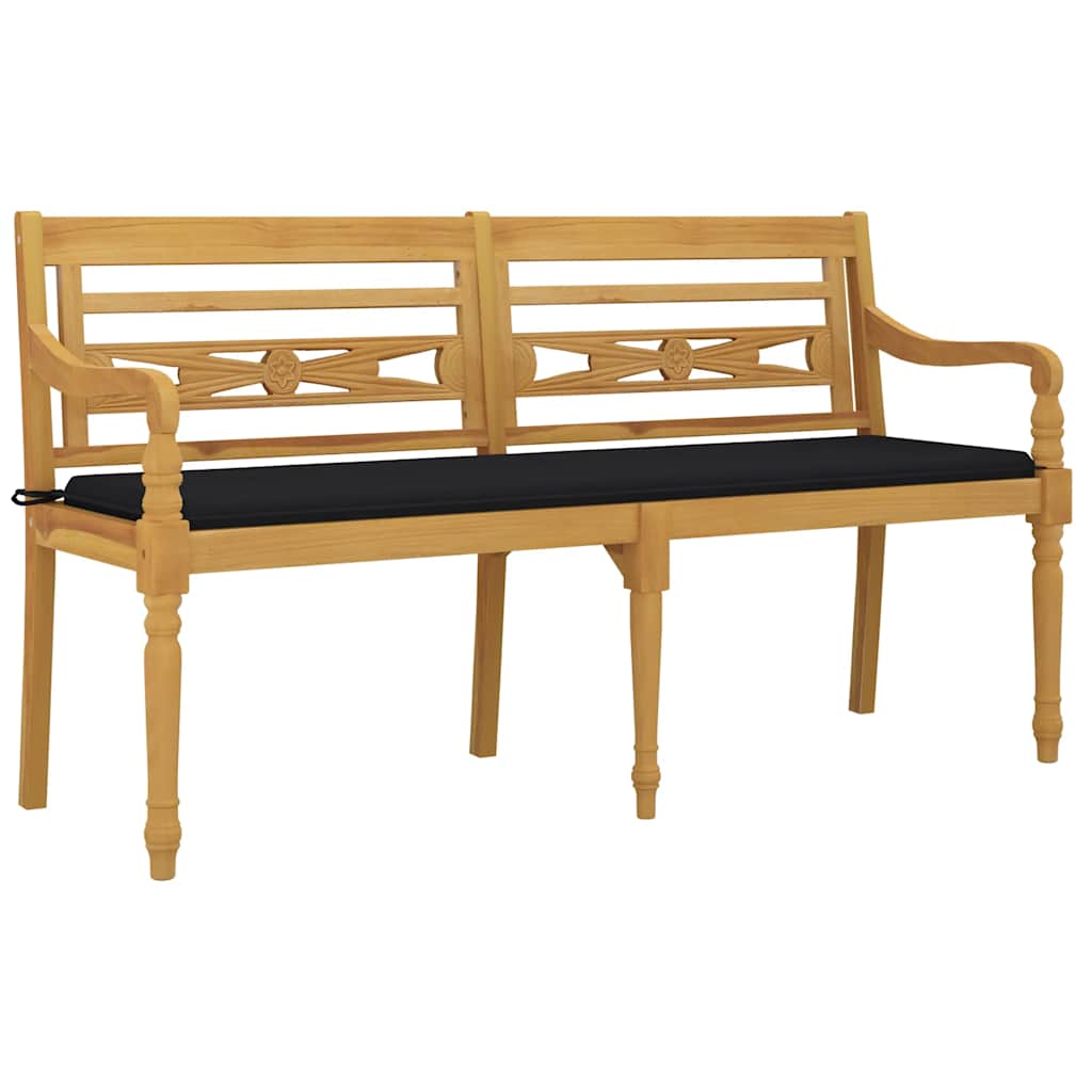 Vidaxl Ławka Batavia Z Czarna Poduszką, 150 Cm, Lite Drewno Tekowe
