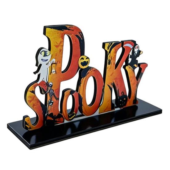 Stable Base Halloween Decor Wooden Tabletop Ornaments, Freestanding Solid Wood Letter Signs, Decorative Table Centerpiece Word Signs with Pumpkin And