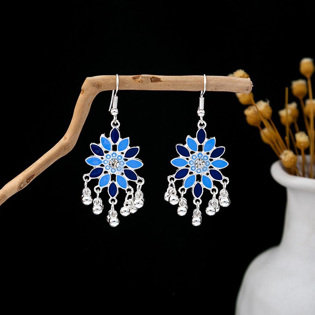 Vintage Ethnic Miao Silver Teardrop Tassel Earrings