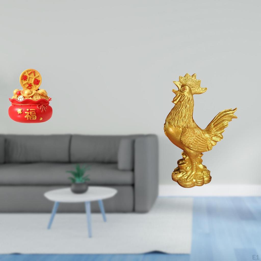Prosperity Chicken Figurine Feng Shui Art Craft Ornament Treasure Basin Statue Cornucopia Sculpture