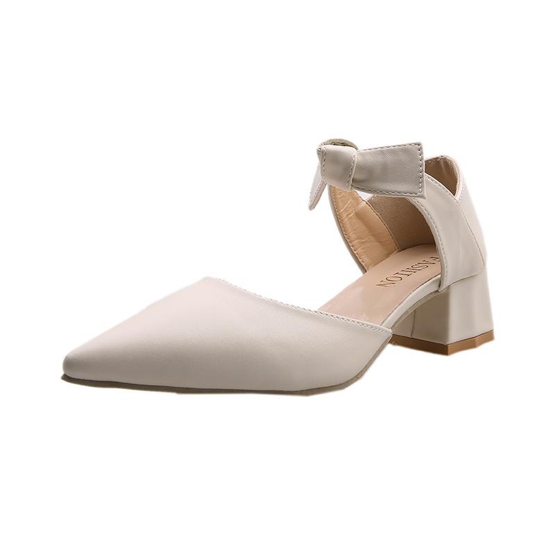 2025 Autumn New Women's Shoes Korean Version Thick Heel Pointed Hollow Bow Fashion Single Shoes Fashion Versatile High Heels