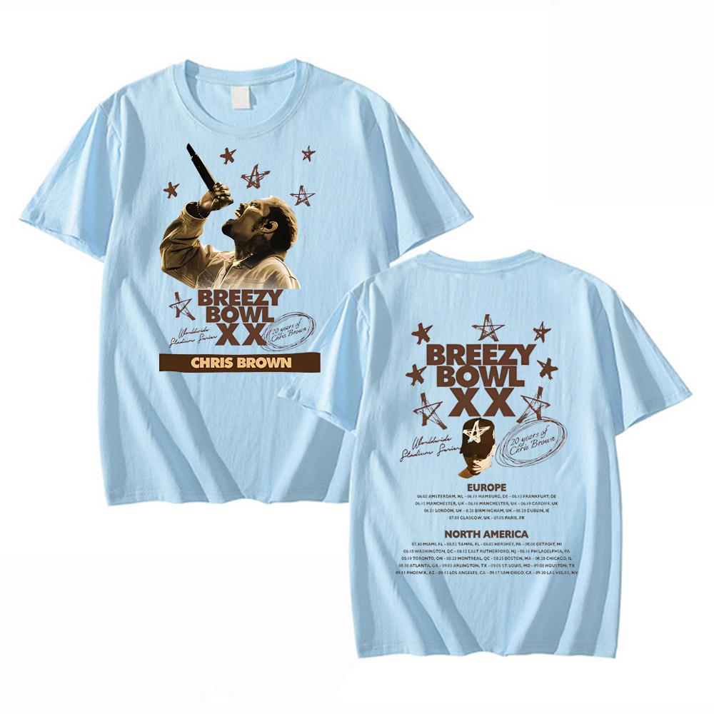 Chris Brown Breezy Bowl XX Tour 2025 Tričko Pánské Dámské Hip Hopová Móda Popová Hudba Trička Ležérní Bavlna Vintage Trička