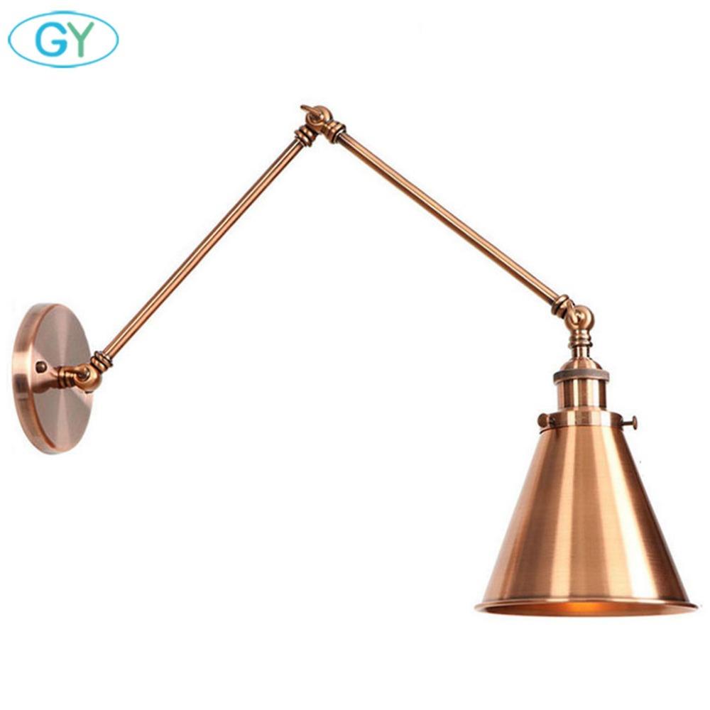 Adjustable Antique Industrial Long Swing Arm Black Wall Lamp Lights Brown Brass Retro Lighting For Bedroom Sconce Fixture