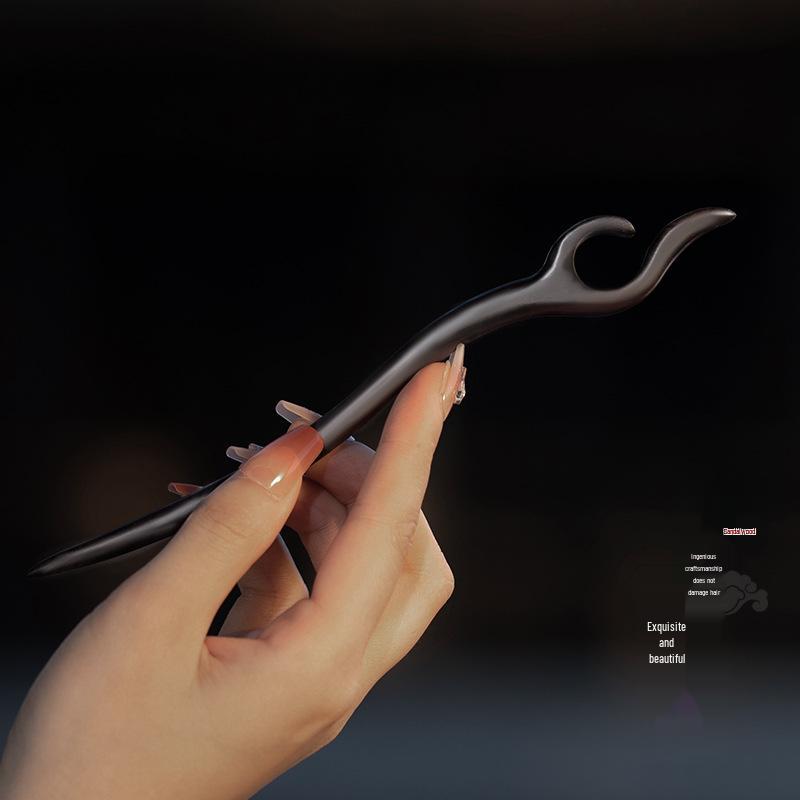 High-End Natural Ebony Wood Hairpin - Extended Chinese Ancient Style Black Hair Bun Accessory