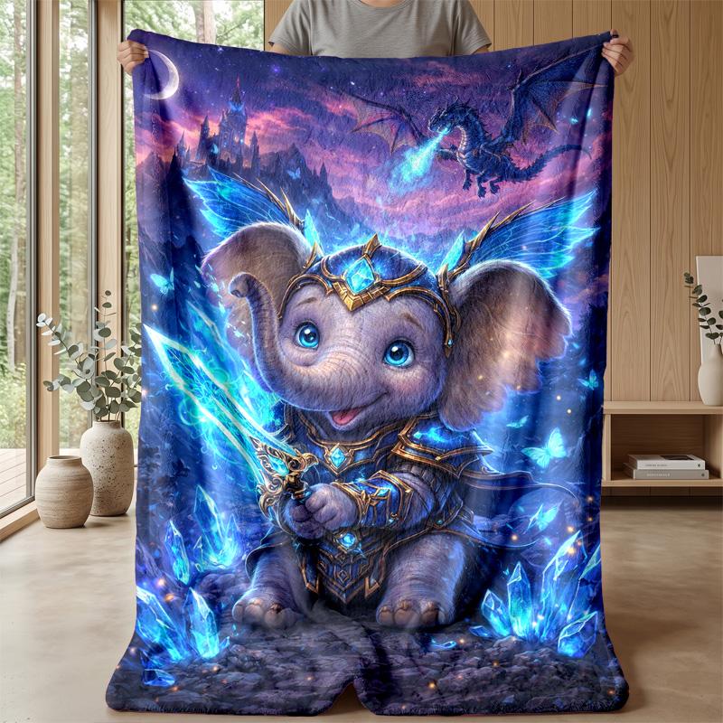 Elephant Warrior and Dragon Theme blanket Lightweight Warm Flannel Blanket Decorative Throw Blanket for Home Decoration