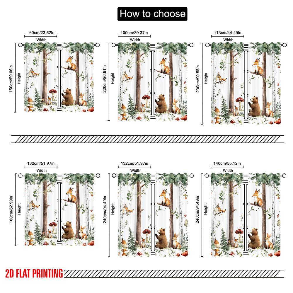 2D flat printing 2pcs Window Curtains Cute Forest Animals Versatile 100% Polyester,Without Electricity Family Party Decoration
