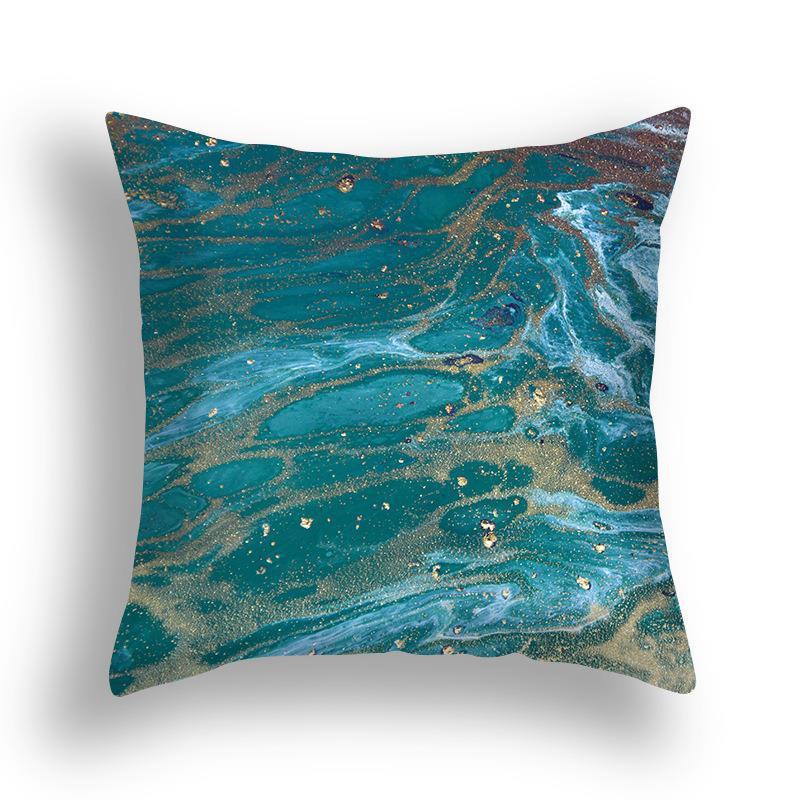 Niebieska Marmurowa Poszewka na Poduszkę 45x45cm Wzór Skały Morskiej Kwadratowa Sofa Poduszka Kwadratowa Abstrakcyjny Liść