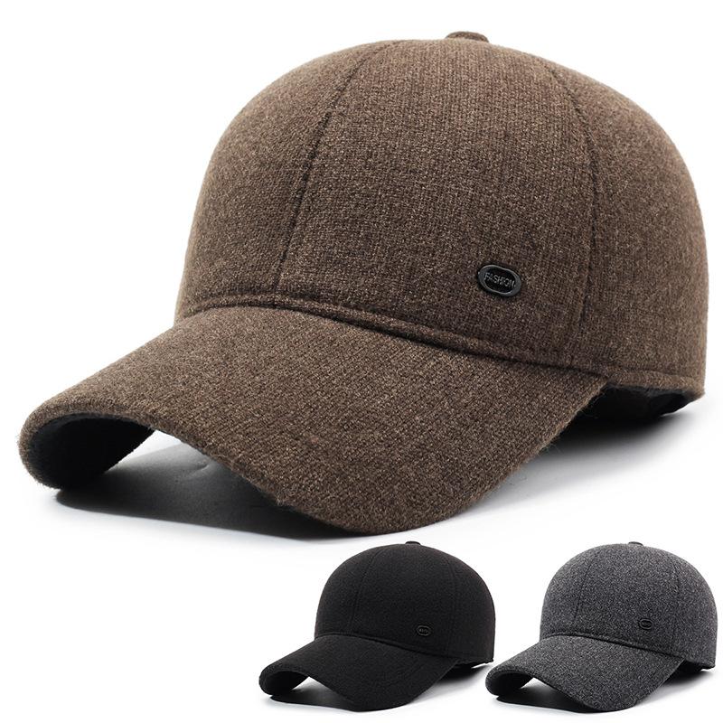 Herre Høst Vinter Ullhatt Middelaldrende og Eldre Tykk Varm Ørebeskyttelse Baseballcaps