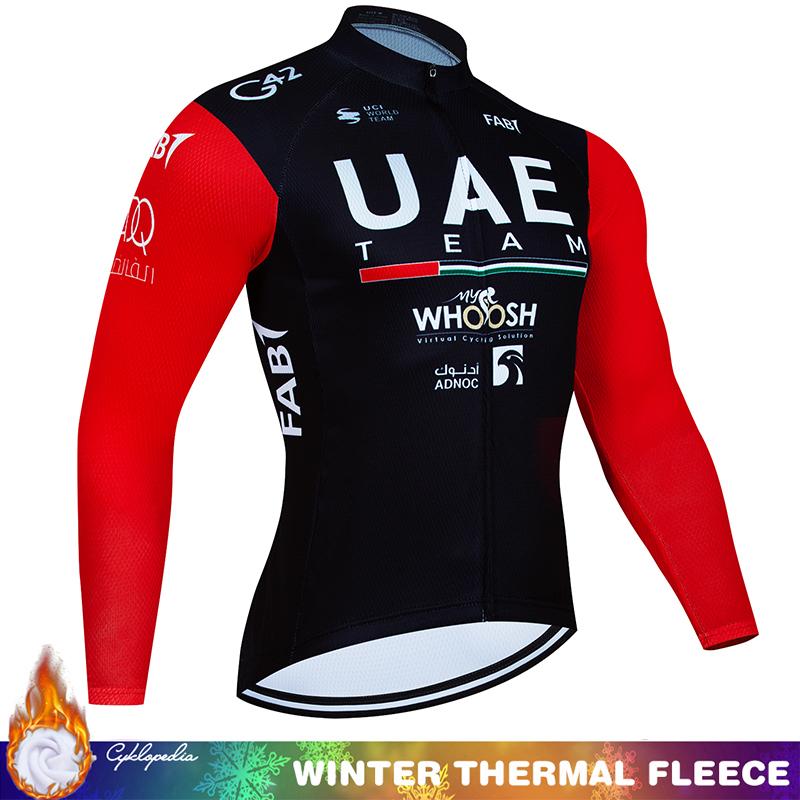 Cycling Jumper Men's Suit UAE Thermal Jersey Man Costume Bike Clothes Pro Team 2024 Winter Fleece Clothing Mtb Pants Blouse Bib
