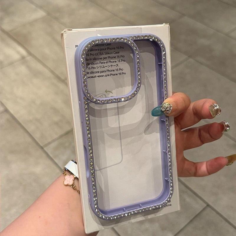 Luxury Transparent Diamond Jewelled Phone Case For iPhone 17 16 15 14 13 12 11 Pro Max Plus Air Glitter Bumper Back Cases Cover
