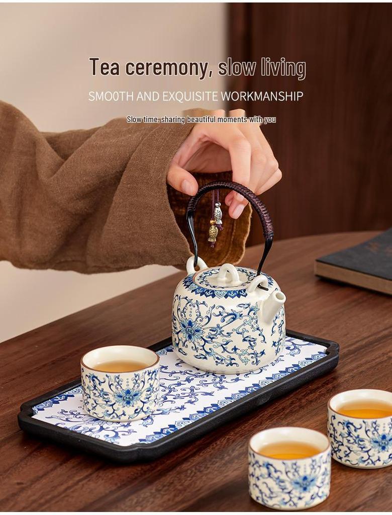 Portable Gongfu Tea Set with Kiln Handle: Travel Tea Brewer, 1 Pot, 3 Cups