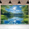 Tapisserie de Lac d'Été Serein, Lac Forestier Ensoleillé avec Nénuphars et Reflets Clairs, Art Mural Apaisant sur la Nature