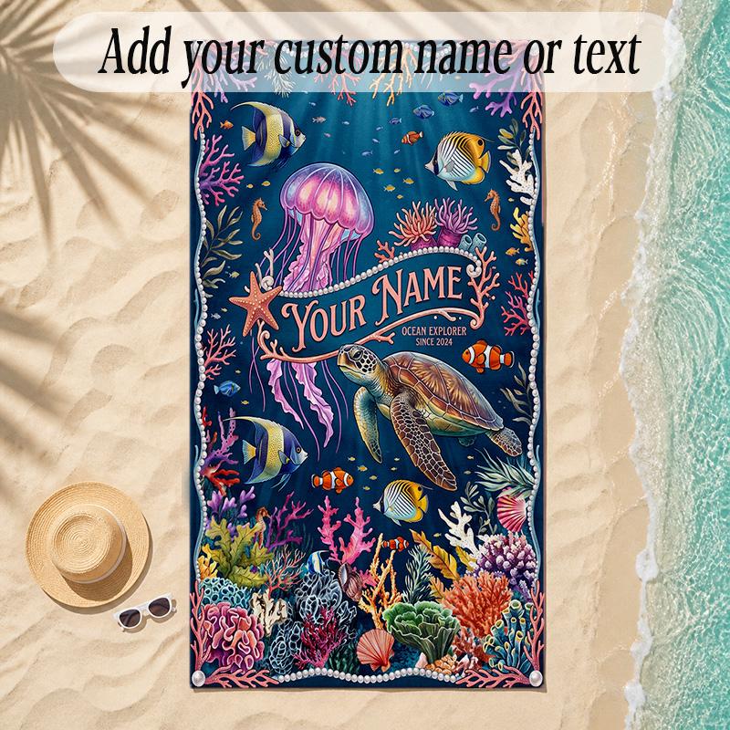 Zeemeermin Thema Zachte Strandhanddoek Gepersonaliseerd Aangepaste Naam Tekst Handdoek Draagbaar voor Strand Zwembad Reizen