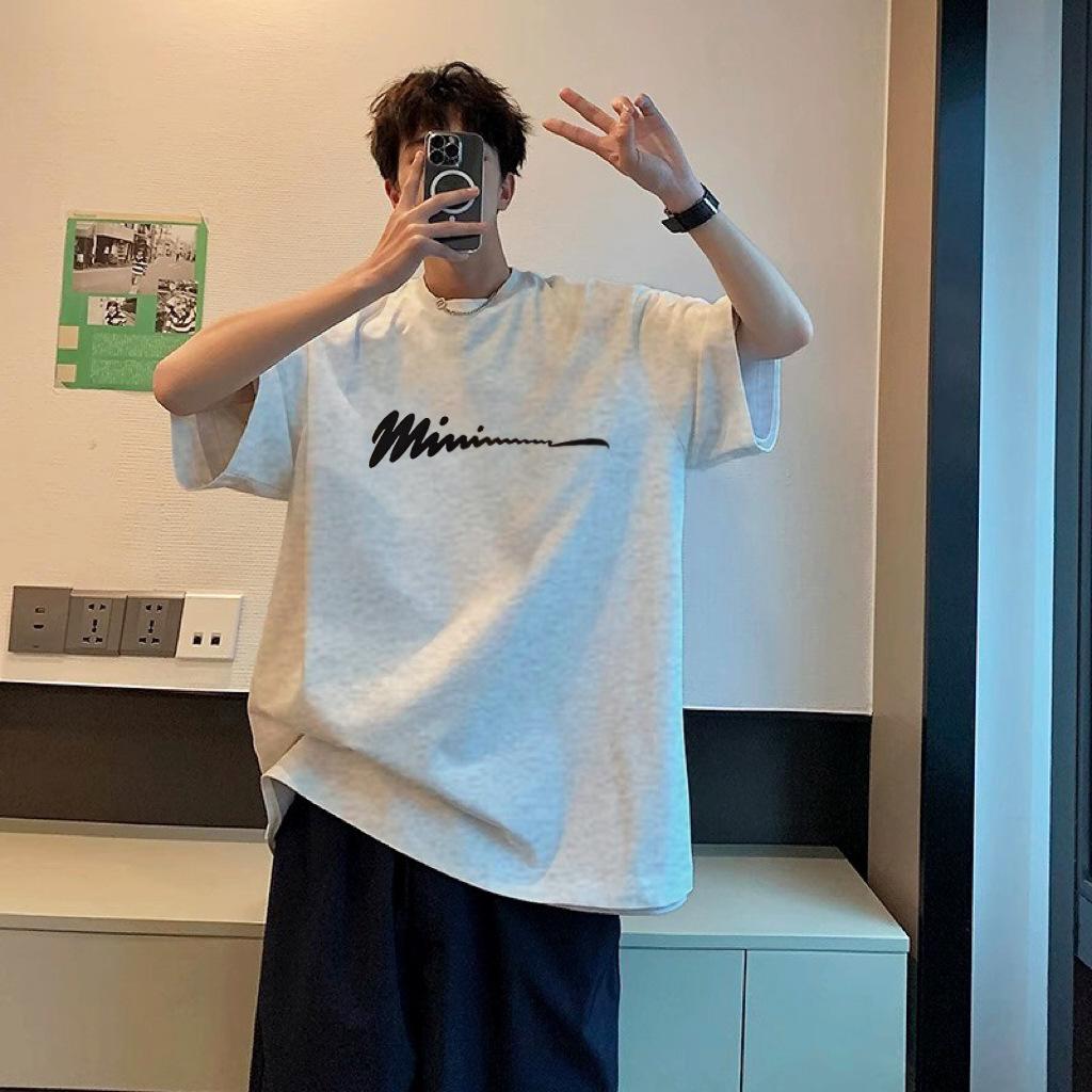 Men Summer Casual Loose Oversize Short Sleeve Round Collar Handsome Teenager Pullover Cotton T Shirt Top
