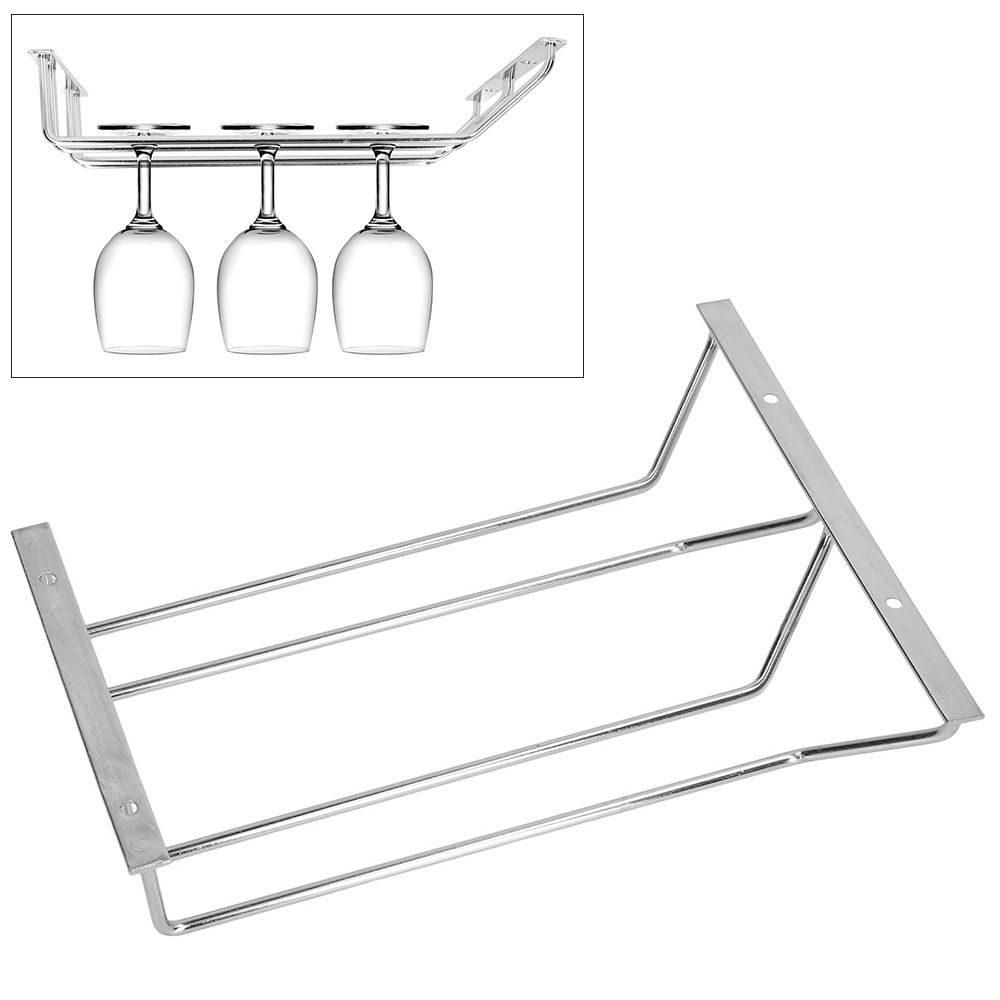 Stainless Steel Wine Glass Rack Hanging Design Double Row Wine Glass Holder Under Shelf Mount Under Cabinet Stemware Rack