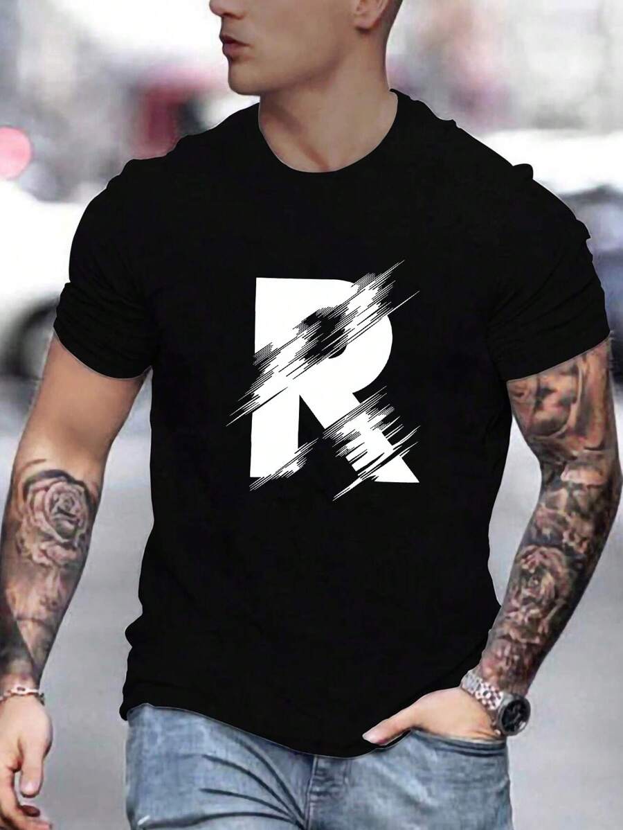 

Unisex s Summer Letter Print Casual Round Neck Short Sleeve T-Shirt L