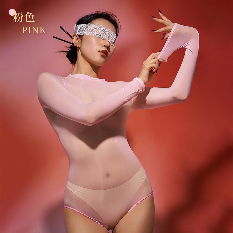Sexy Women Cosplay Maid Oil Glossy Shiny HIgh Cut Bodysuit Sheer See Through Elastic Shapping Tight Cute Dance Leotard