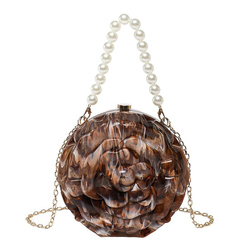 Chain Flower Acrylic Women's Bag 2025 New European and American Niche Shoulder Bag Pearl Handbag Dinner Bag Tide