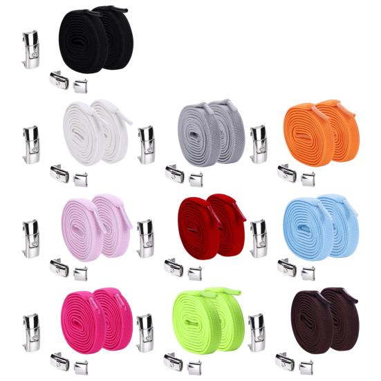 1 Pair 8mm No Tie Shoelaces Buckle Closing Opening Solid Color Flat Elastic Multipurpose Kids Adult Lazy Shoe Laces for Outdoor