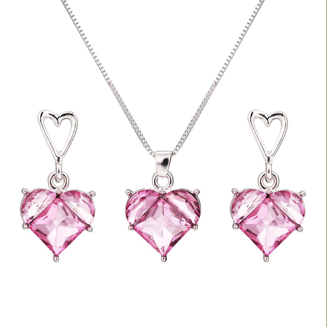 

Cute Romantic Pink Heart Crystal Pendant Necklace for Women Temperament Fashion Collarbone Chain Stud Earrings Zircon Set Gift розовый/медный
