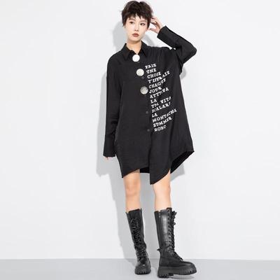 Übergroße Vintage-Langarmblusen in Schwarz für Damen, lässige, lockere Frühlings-Herbst-Oberteile, Button-up-Hemd