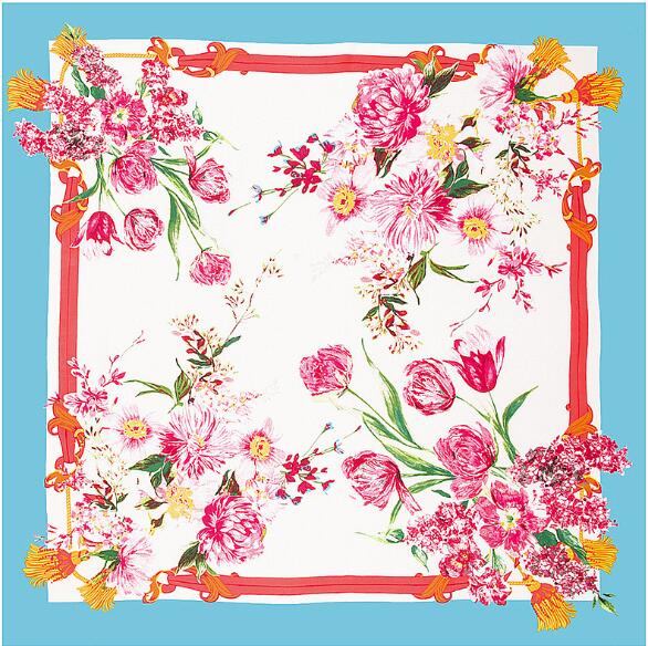 Luxury Brand Twill Silk Scarf Women Shawls Wrap Flowers Printed Square Scarves Echarpes Foulard Female Bandanas