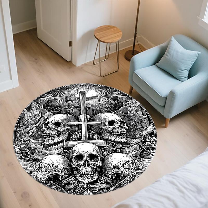 Skull pattern round rug,Carpet Rug for Living Room Bedroom Sofa Playroom Decor,Non-slip Floor Mat,Holiday Gifts and Birthday Gifts