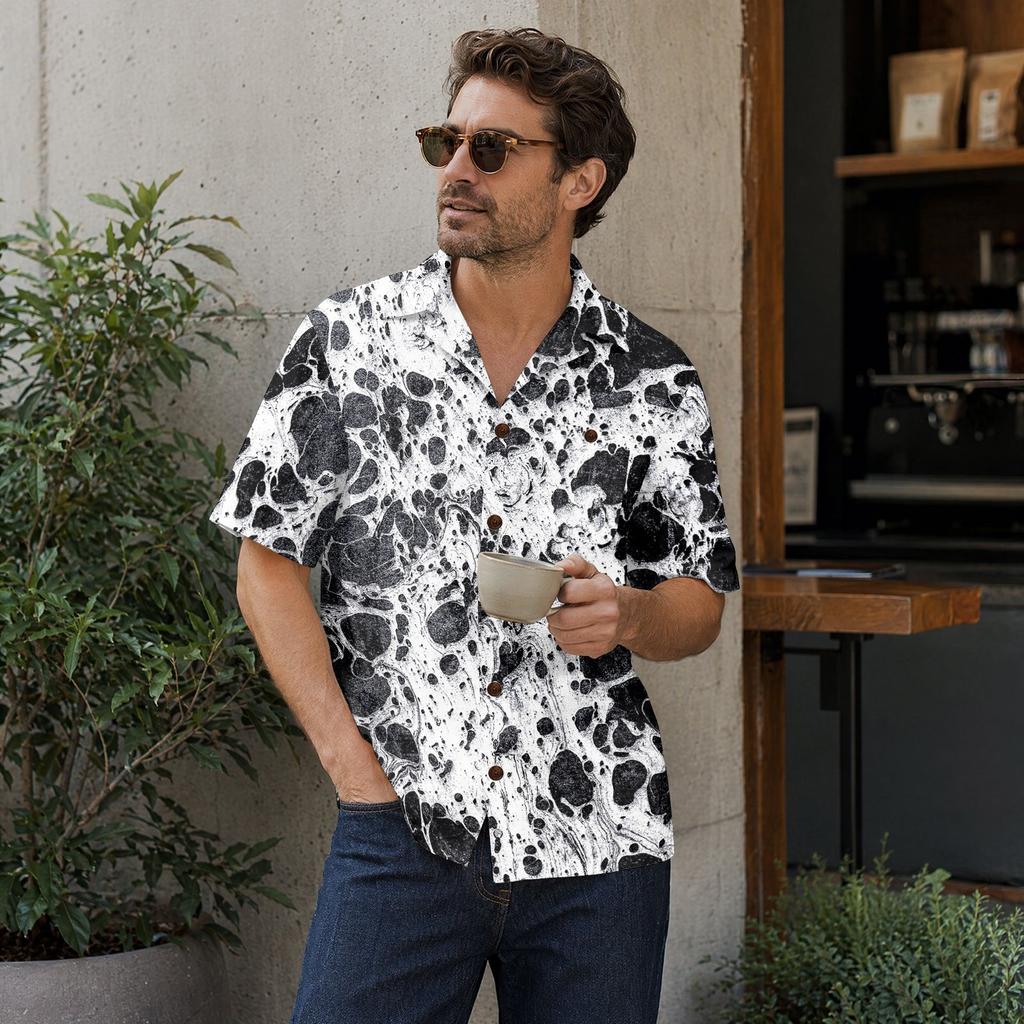 Men's Casual Short Sleeve Shirt Cotton Linen Blend Lightweight Breathable Button Down Collar Summer Top