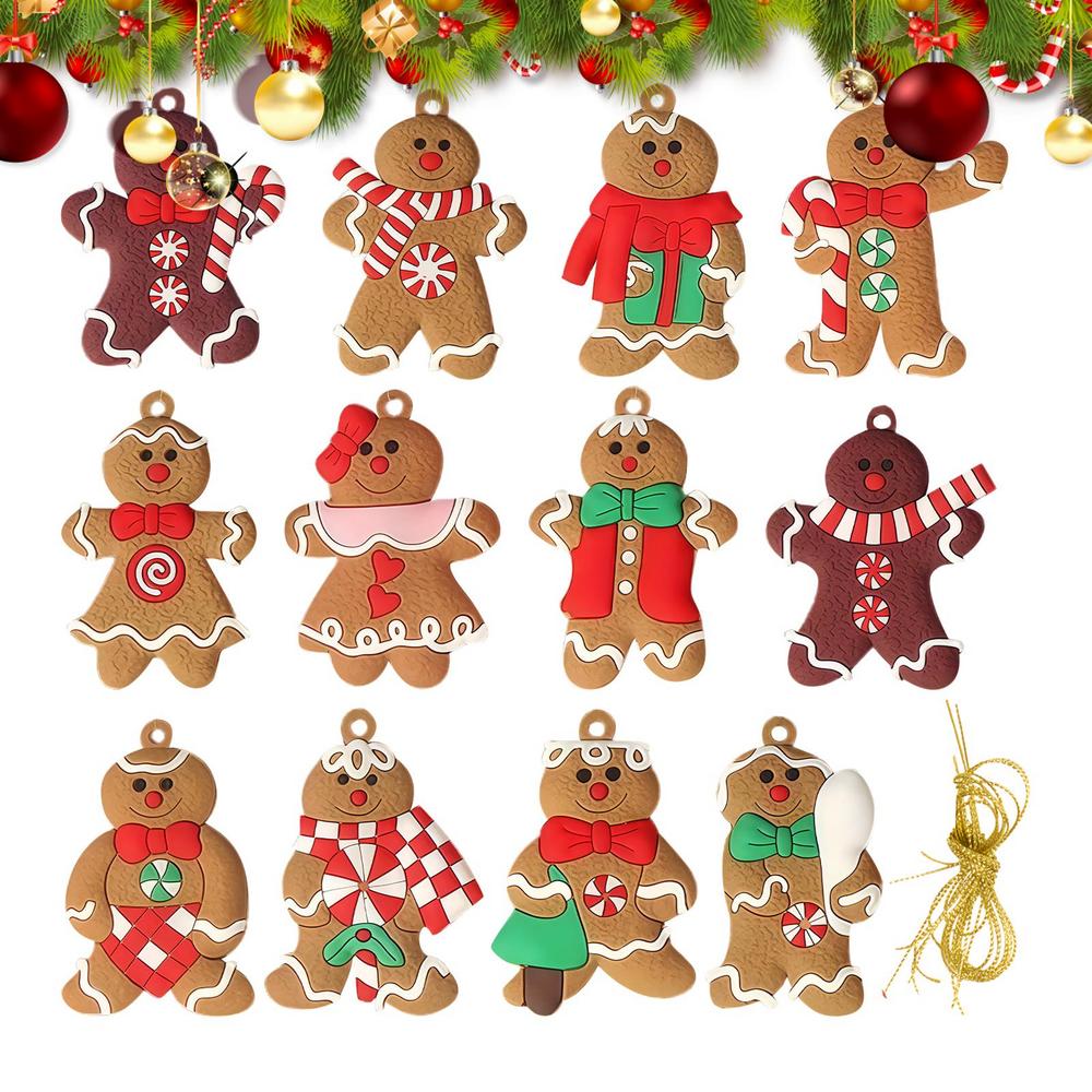 Gingerbread Ornaments 12 Pieces Holiday Pendant Christmas Tree Decorations For Home Dinner Restaurant Cafe Church Event Shopping