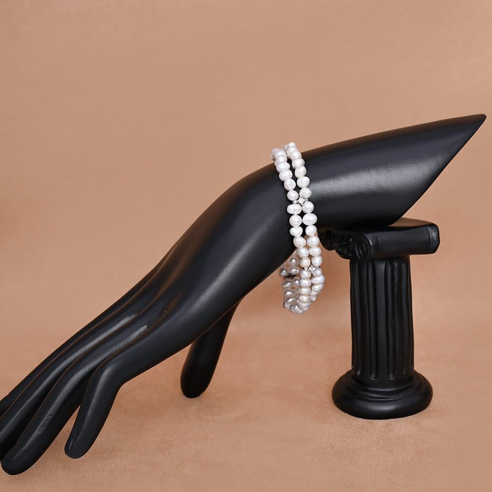 Exclusive Design Natural Freshwater Double Layer Pearl Bracelet for Women Elegant Gift Jewelry