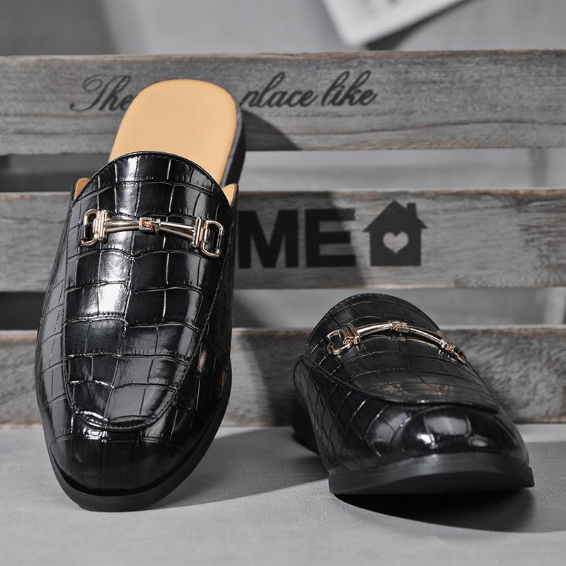 Moda Verão Homem Mocassins Vestido de Casamento Sapatos Muller Nova Moda Masculina Calçado Meio Pé Casual Couro Leve Masculino Meio Chinelo