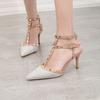 Fashion 2025 New 7CM PUMPS High-heeled Shoes Female Pointed Stiletto Sexy Nightclub Word With Rivets Wild Sandals Female Summer