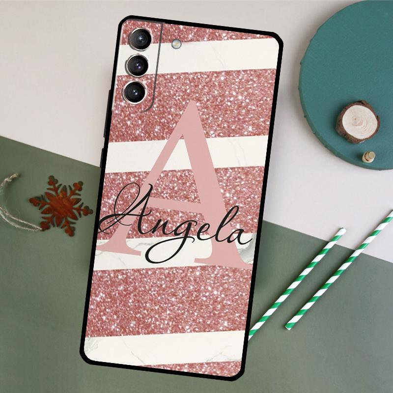 Personalised Name Initial Pink Case For Samsung Galaxy S20 S21 FE S22 Plus S23 Ultra S8 S9 S10 Plus Note 10 20 Ultra Cover