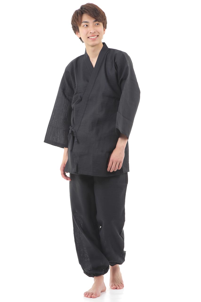 Summer Samue Shijira Size LL [Yurakuan] Men s (Workwear), Weave, 100% Cotton, Black, (Black, LL) чёрный