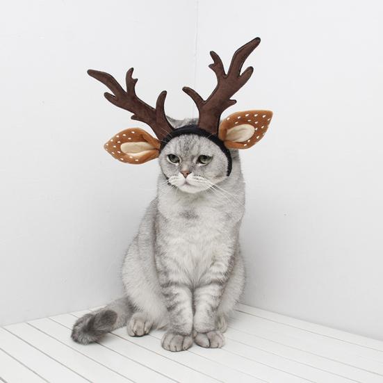 Pets Christmas Antlers Headband Adjustable Deer Hairband with Spotted Ears Deer Cosplay Headband for Dogs Cats Festive Costume Christmas Gift