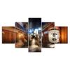 Japan Street Night Scene 5 Piece Five Panel Wall Canvas Print Modern Art Poster Picture Home Decor Gift For Him For Her
