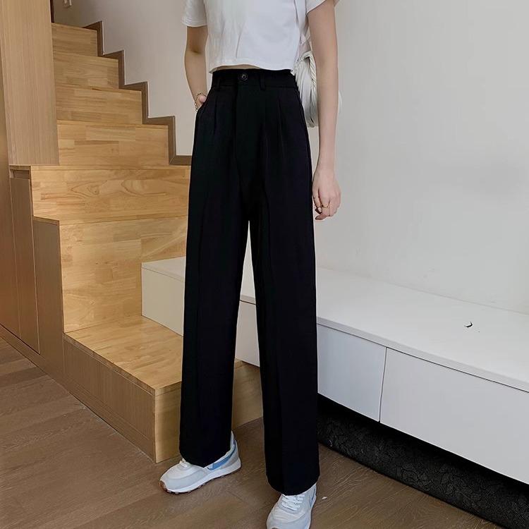 Milk Tea High Waist Wide-Leg Draped Trousers - Women's Floor-Length Casual Pants