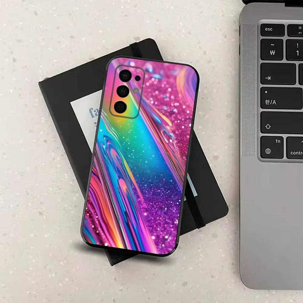 Rainbow Holographic Case For Samsung Galaxy A73,52,71,53,32,72,41,J7,22,Note,31,8,9,Soft Black Silicone Cover