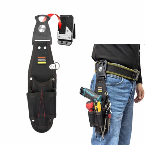 

This tool belt features a spring-loaded closure, three-tier design, a removable tool holder, and a screwdriver holder for parts storage. It s perfect