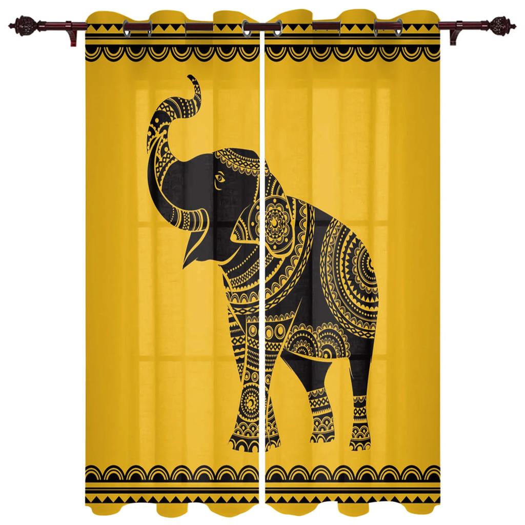 Elefantenkunst Indische Bobo-Stil Vorhänge für Schlafzimmer Wohnzimmer Vorhänge Küche Kinderzimmer Fenstergardine Moderne Heimdekoration