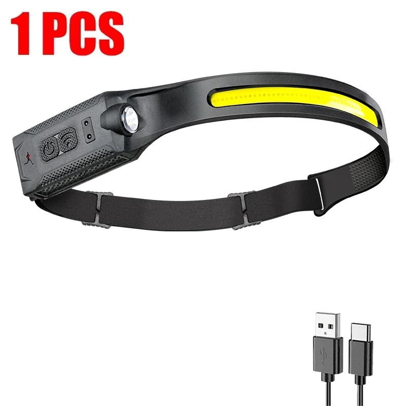 

Portable LED Sensor Headlamp Built-in Battery USB Rechargeable Head Flashlight Outdoor Camping Fishing Emergency Lantern