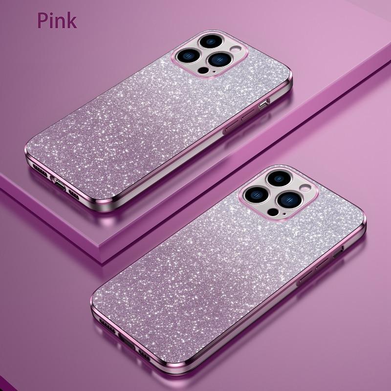 Lyxigt Gradient Glitter Pläteringsfodral För iPhone 15 Pro Max 14 Plus 13 12 Mini 11 X XR Xs 7 8 SE 2022 Silicon Protect Back Cover
